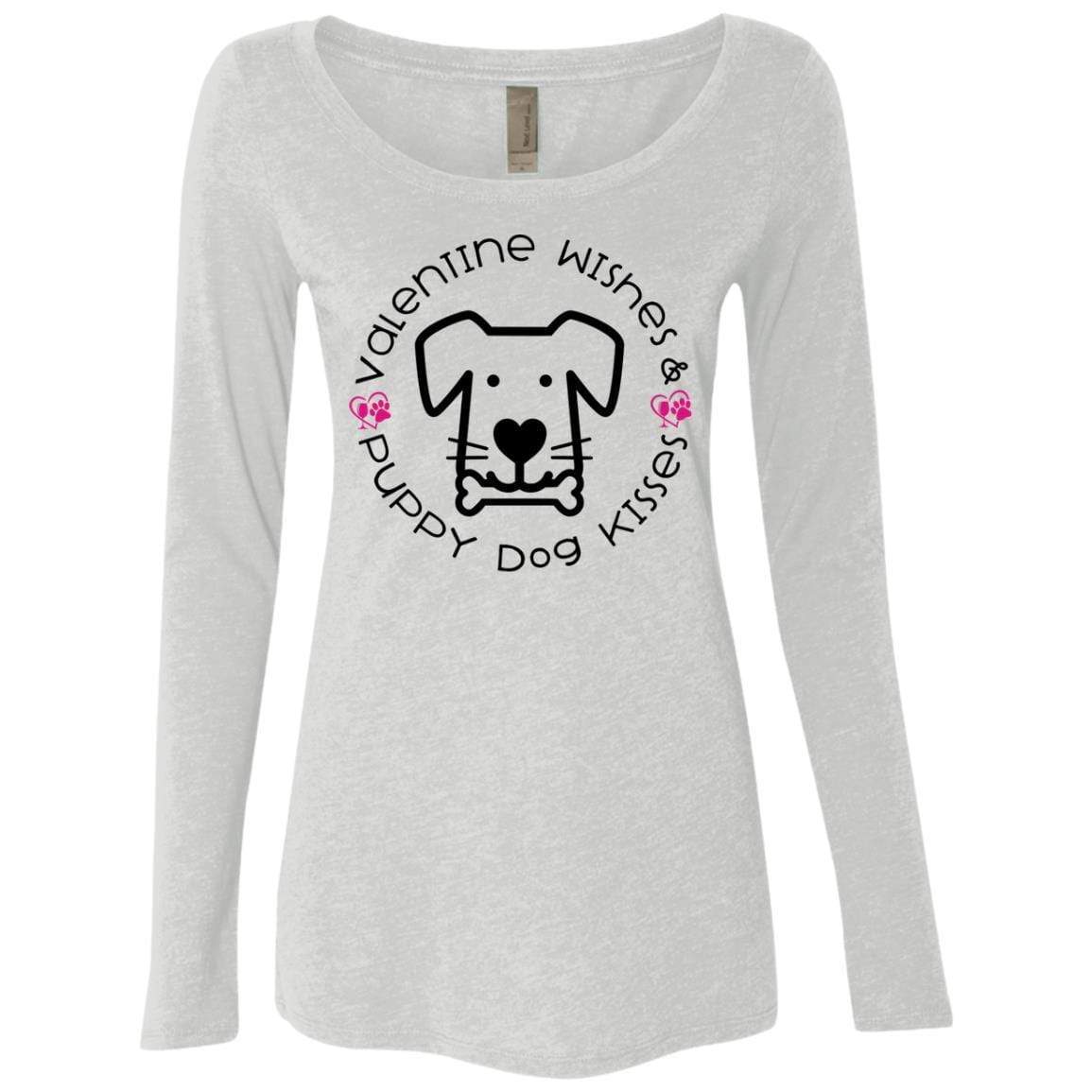 T-Shirts Heather White / S Winey Bitches Co 'Valentine Wishes and Puppy Dog Kisses" (Dog) Ladies' Triblend LS Scoop WineyBitchesCo