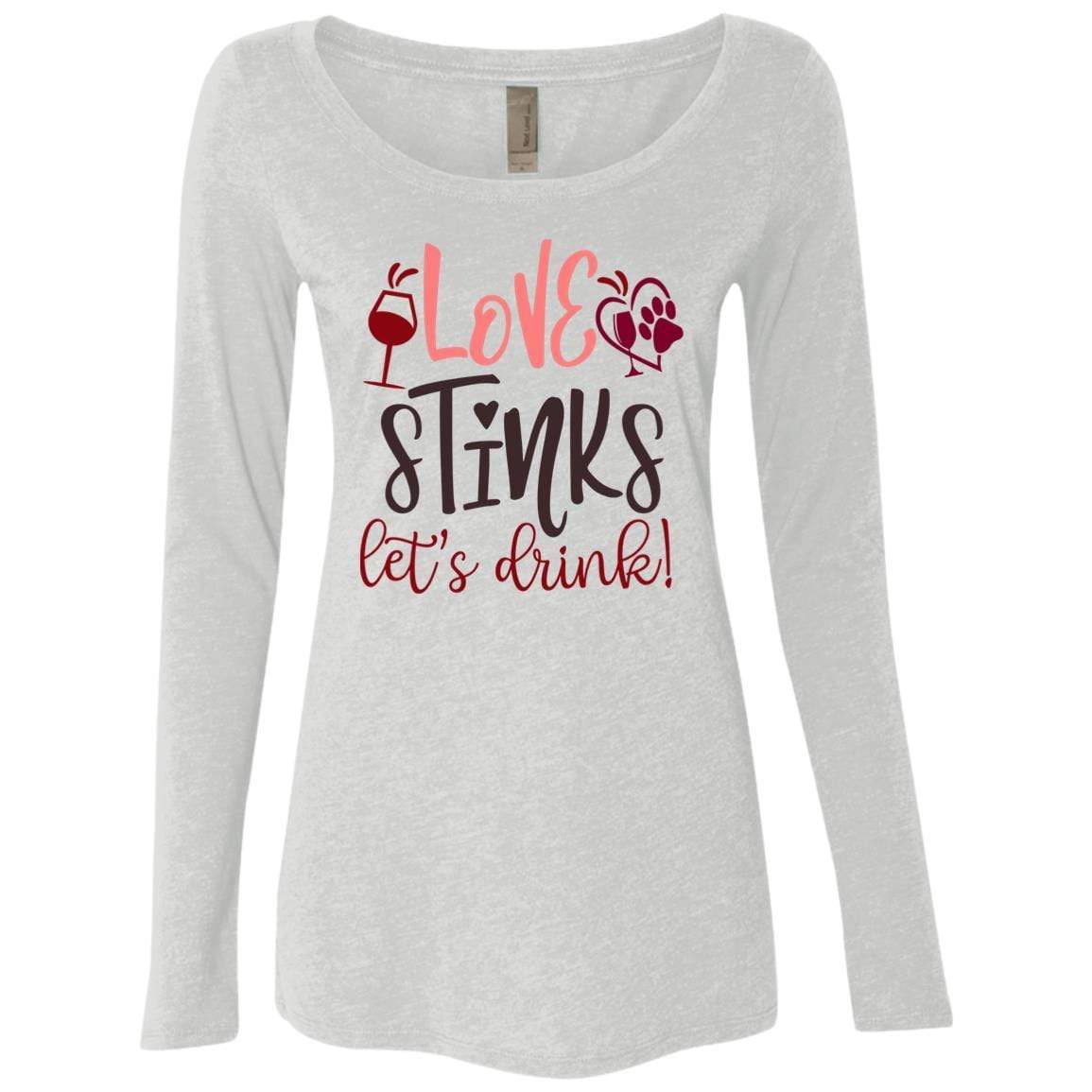 T-Shirts Heather White / S Winey Bitches Co Winey Bitches Co "Love Stinks, Let's Drink" Ladies' Triblend LS Scoop WineyBitchesCo