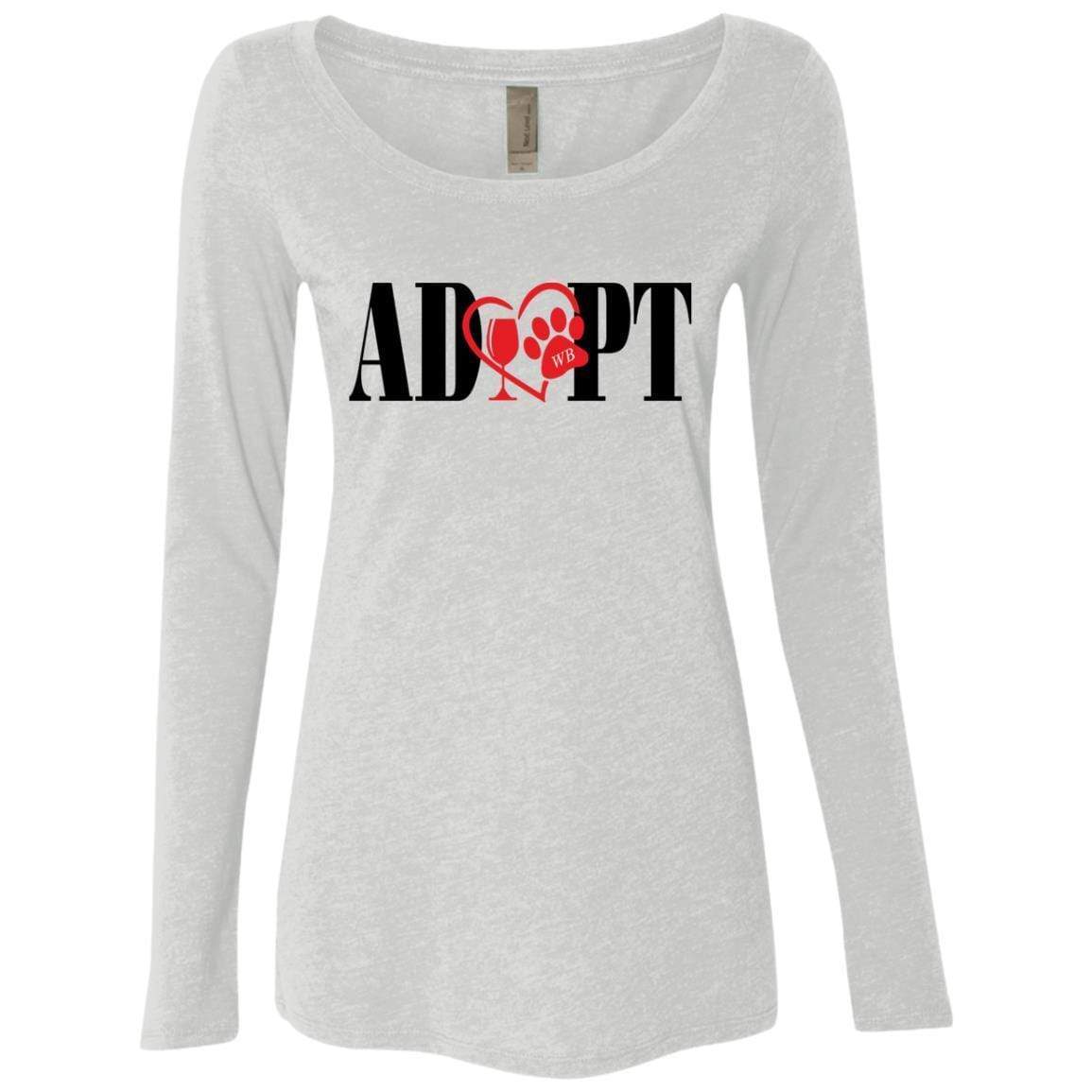 T-Shirts Heather White / S WineyBitches.Co “Adopt” Ladies' Triblend LS Scoop-Red Heart- Blk Lettering WineyBitchesCo