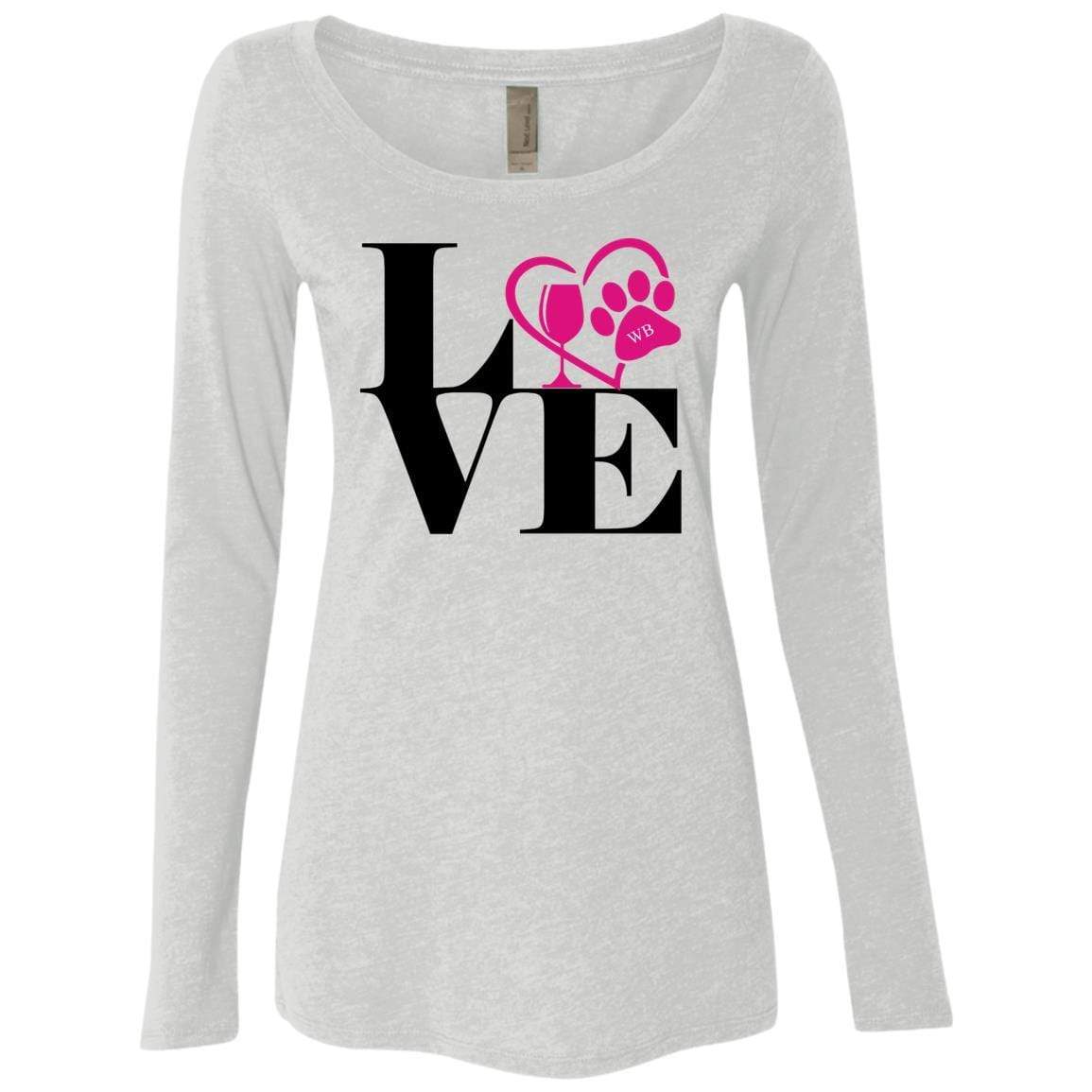 T-Shirts Heather White / S WineyBitches.Co "Love Paw 2" Next Level Ladies' Triblend LS Scoop WineyBitchesCo
