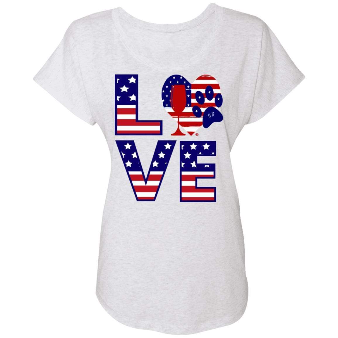 T-Shirts Heather White / X-Small Winey Bitches Co "American Love Paw" Ladies' Triblend Dolman Sleeve WineyBitchesCo