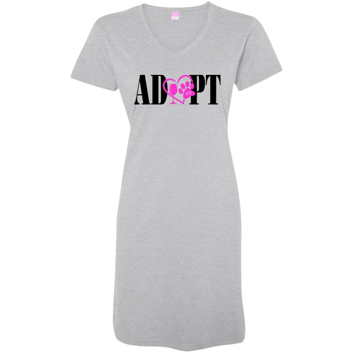 T-Shirts Heathered Grey / S/M WineyBitches.Co “Adopt” Ladies' V-Neck Fine Jersey Cover-Up Dress- Pink Heart - Blk Lettering WineyBitchesCo