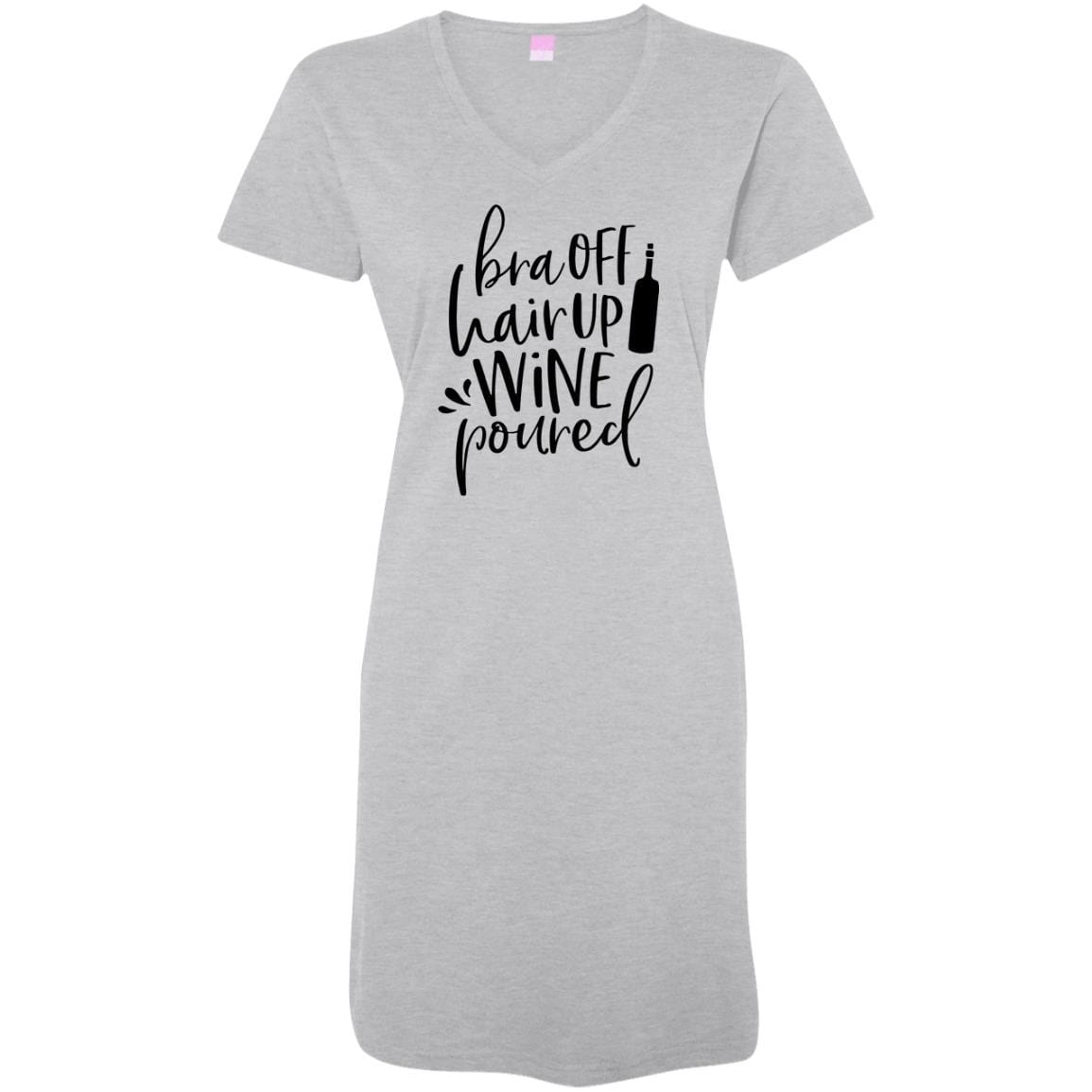 T-Shirts Heathered Grey / S/M WineyBitches.Co Bra Off Hair Up Wine Poured Ladies' V-Neck Fine Jersey Cover-Up (Blk Lettering) WineyBitchesCo