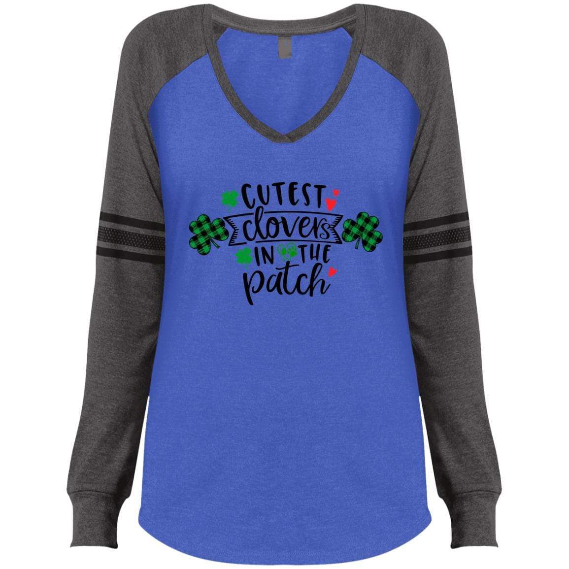 T-Shirts Heathered True Royal/Heathered Charcoal / X-Small Winey Bitches Co Ladies' Game LS V-Neck T-Shirt WineyBitchesCo