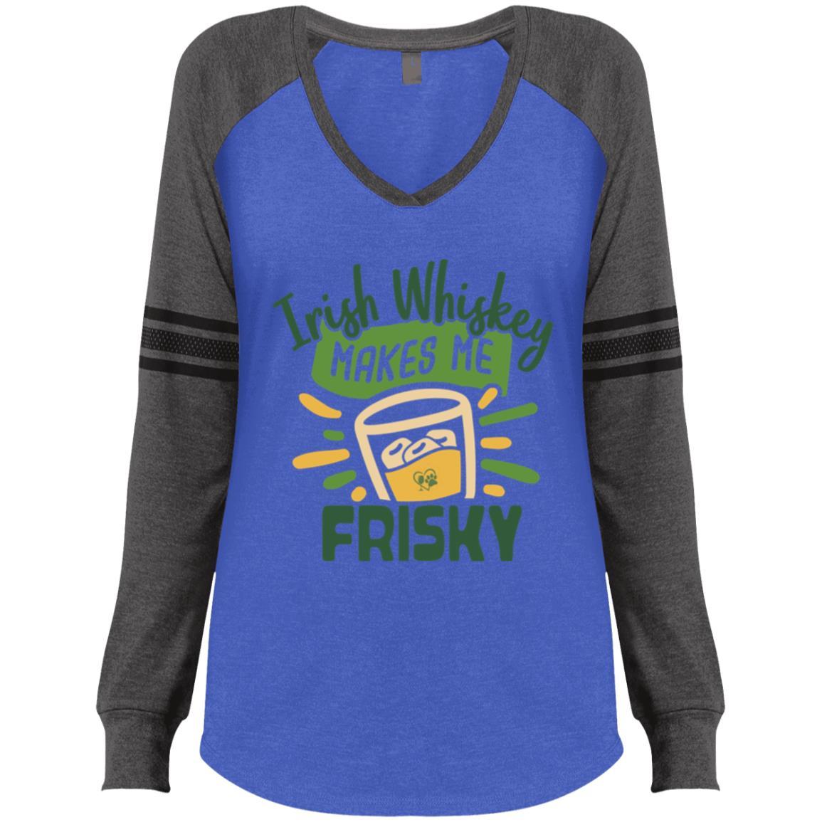 T-Shirts Heathered True Royal/Heathered Charcoal / X-Small Winey Bitches Co Ladies' Game LS V-Neck T-Shirt WineyBitchesCo