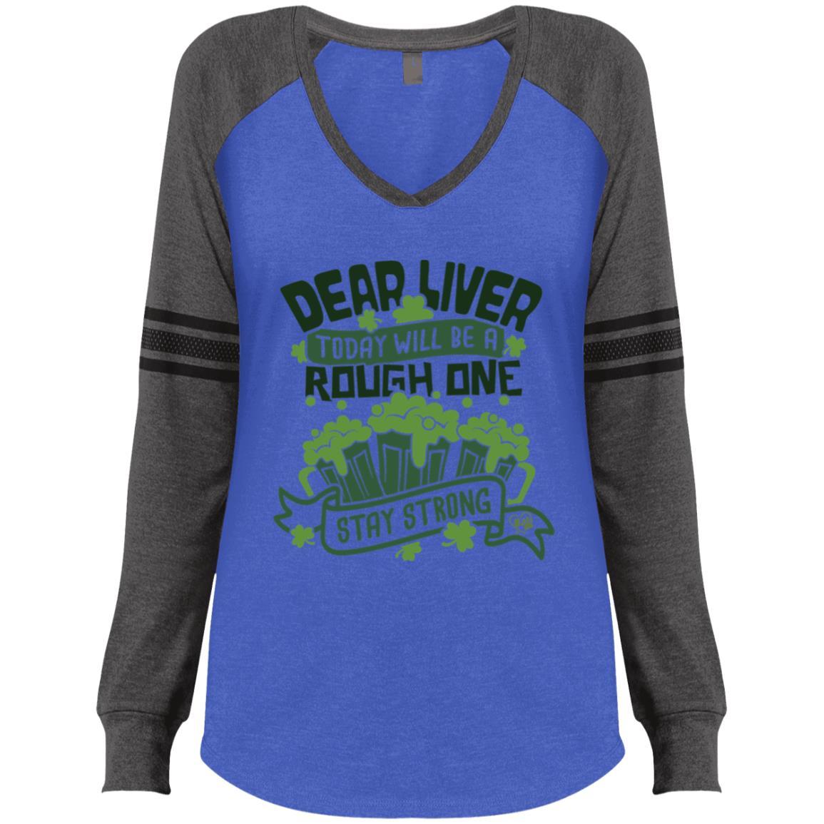 T-Shirts Heathered True Royal/Heathered Charcoal / X-Small Winey Bitches Co Ladies' Game LS V-Neck T-Shirt WineyBitchesCo