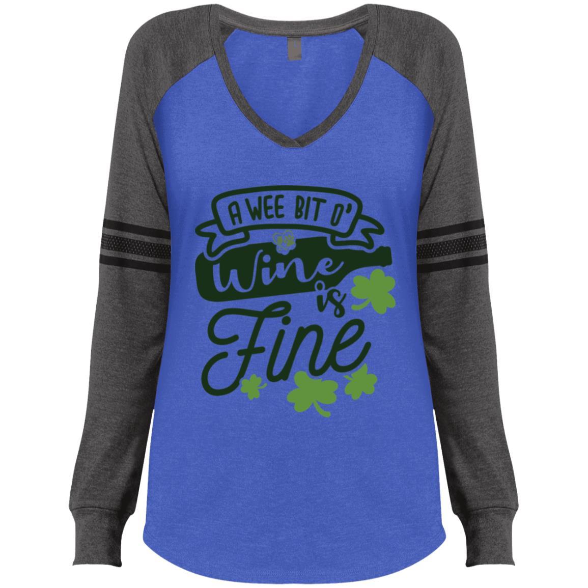 T-Shirts Heathered True Royal/Heathered Charcoal / X-Small Winey Bitches Co Ladies' Game LS V-Neck T-Shirt WineyBitchesCo