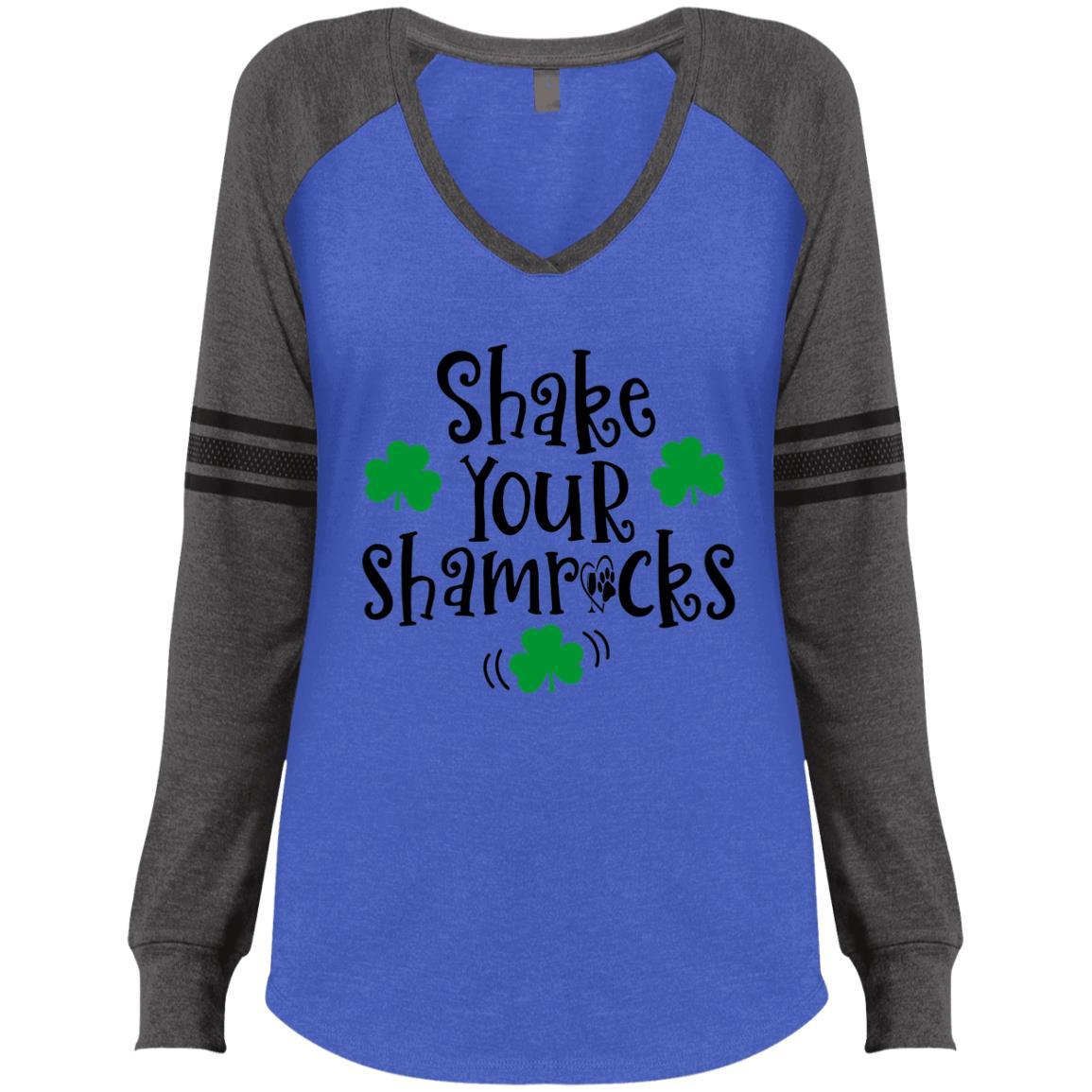 T-Shirts Heathered True Royal/Heathered Charcoal / X-Small Winey Bitches Co Ladies' Game LS V-Neck T-Shirt WineyBitchesCo