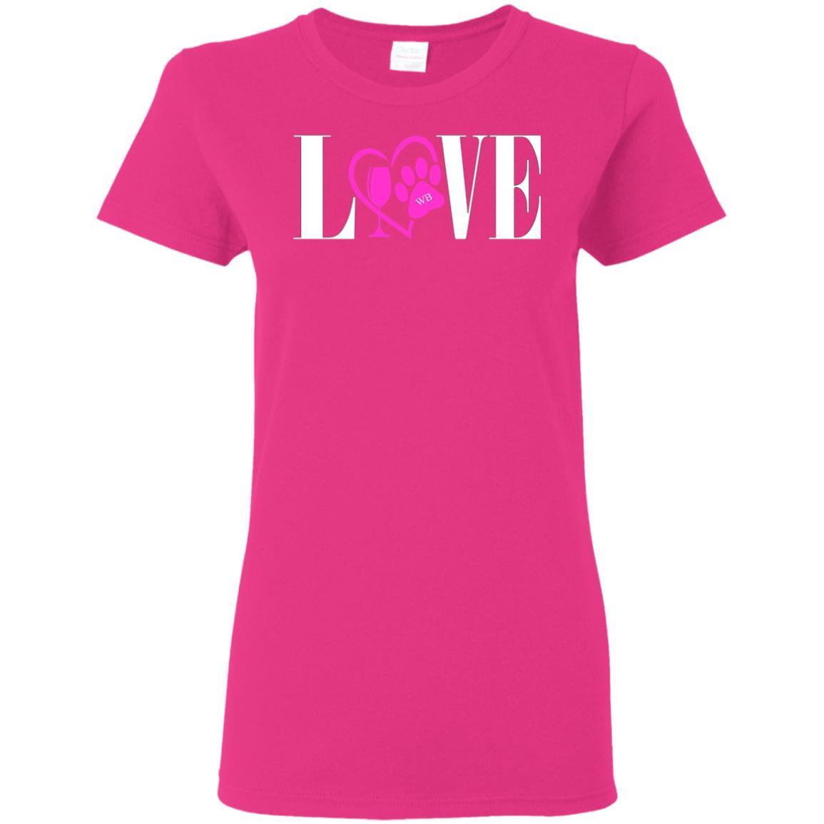 T-Shirts Heliconia / S WineyBitches.co "Love Paw" Collection -Wht Lettering Ladies' 5.3 oz. T-Shirt WineyBitchesCo