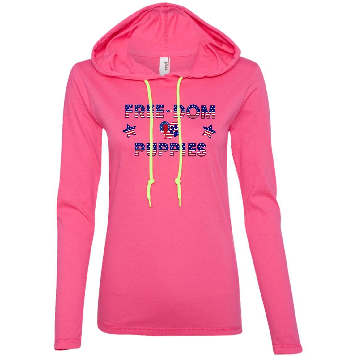 T-Shirts Hot Pink/Neon Yellow / S WineyBitches.Co Free-Dom Puppies Ladies' LS T-Shirt Hoodie WineyBitchesCo