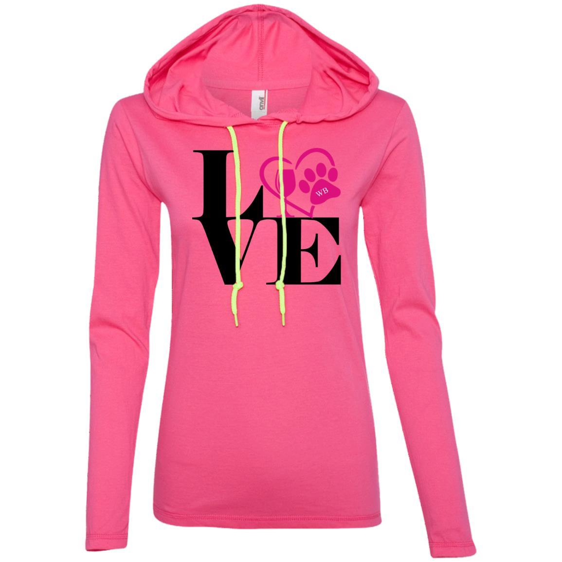 T-Shirts Hot Pink/Neon Yellow / S WineyBitches.Co "Love Paw 2" Ladies' LS T-Shirt Hoodie WineyBitchesCo