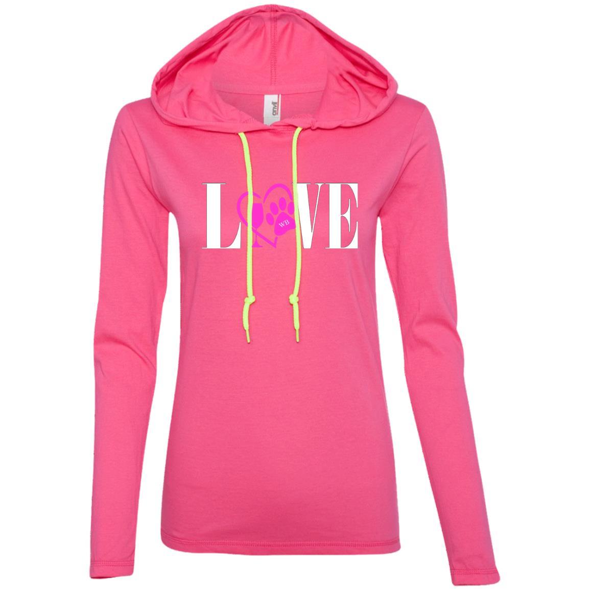 T-Shirts Hot Pink/Neon Yellow / S WineyBitches.co "Love Paw" Collection -Wht Lettering Ladies' LS T-Shirt Hoodie WineyBitchesCo