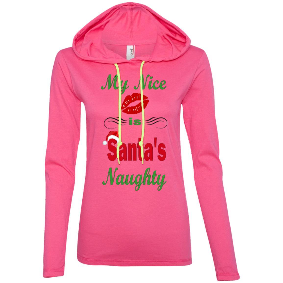T-Shirts Hot Pink/Neon Yellow / S WineyBitches.co My Nice Is Santa's Naughty Ladies' LS T-Shirt Hoodie WineyBitchesCo