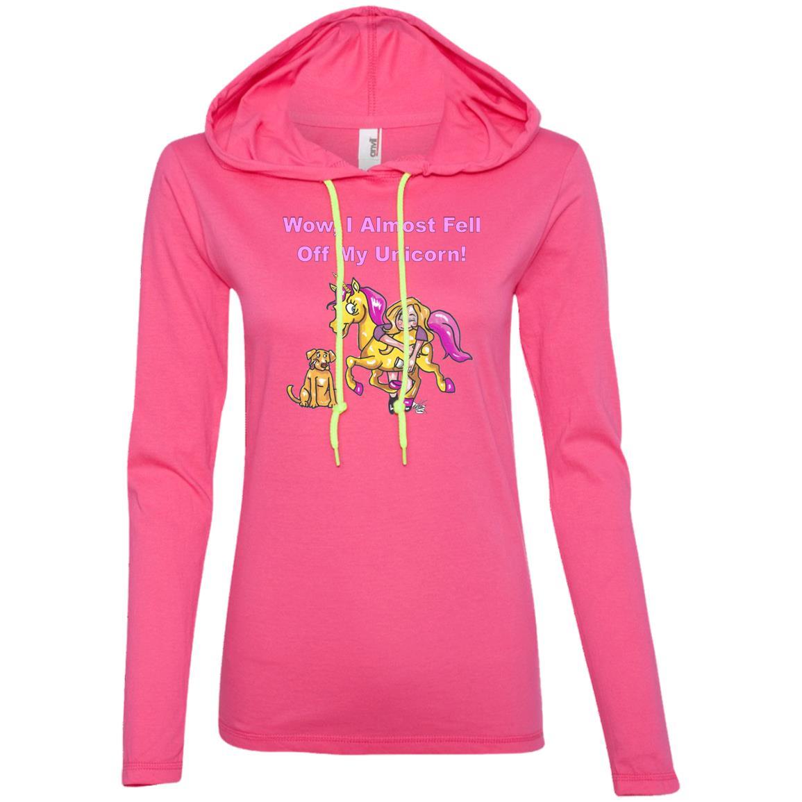 T-Shirts Hot Pink/Neon Yellow / S WineyBitches.co "Wow I Almost Fell Off My Unicorn Ladies' LS T-Shirt Hoodie WineyBitchesCo