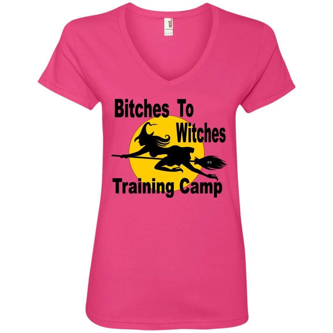 T-Shirts Hot Pink / S WineyBitches.Co "Bitches To Witches Training Camp" Ladies' V-Neck T-Shirt WineyBitchesCo