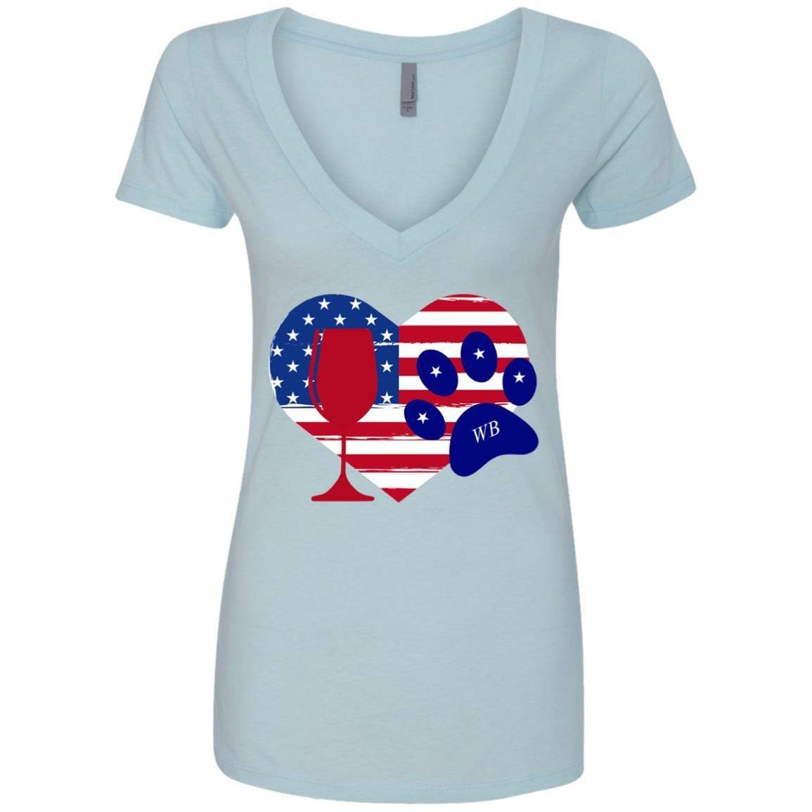 T-Shirts Ice Blue / S Winey Bitches Co "Wine Paw Heart"Ladies' Deep V-Neck T-Shirt WineyBitchesCo