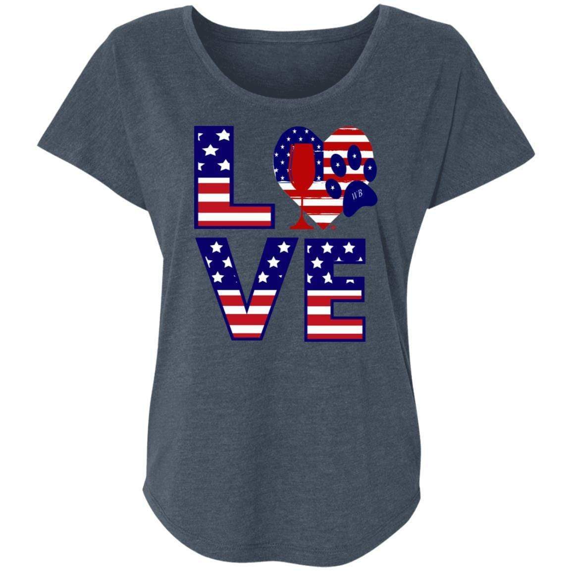 T-Shirts Indigo / X-Small Winey Bitches Co "American Love Paw" Ladies' Triblend Dolman Sleeve WineyBitchesCo