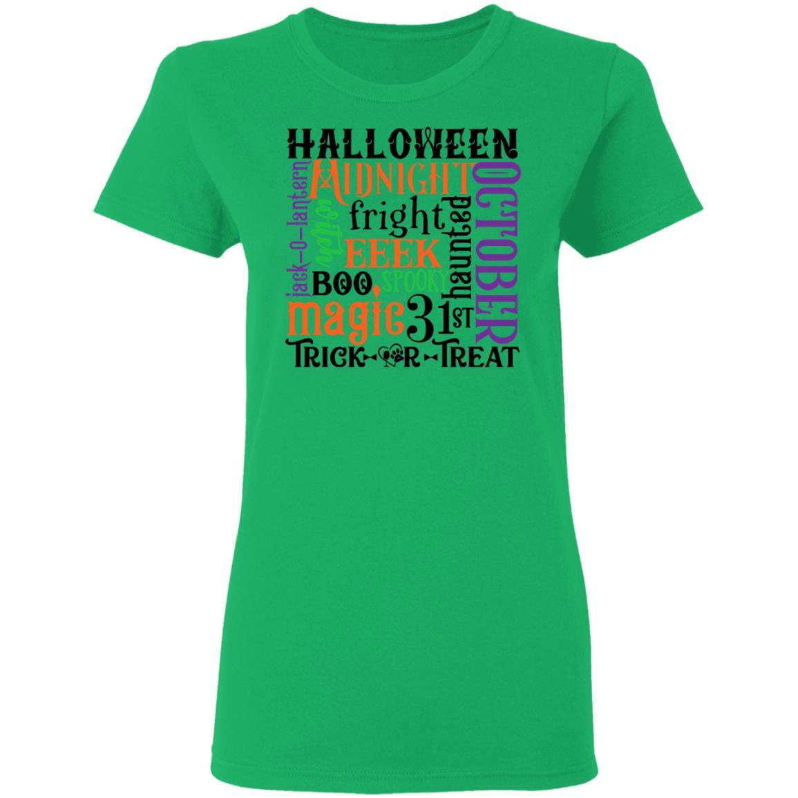 T-Shirts Irish Green / S Winey Bitches Co "Halloween Word Jumble" Ladies' 5.3 oz. T-Shirt WineyBitchesCo