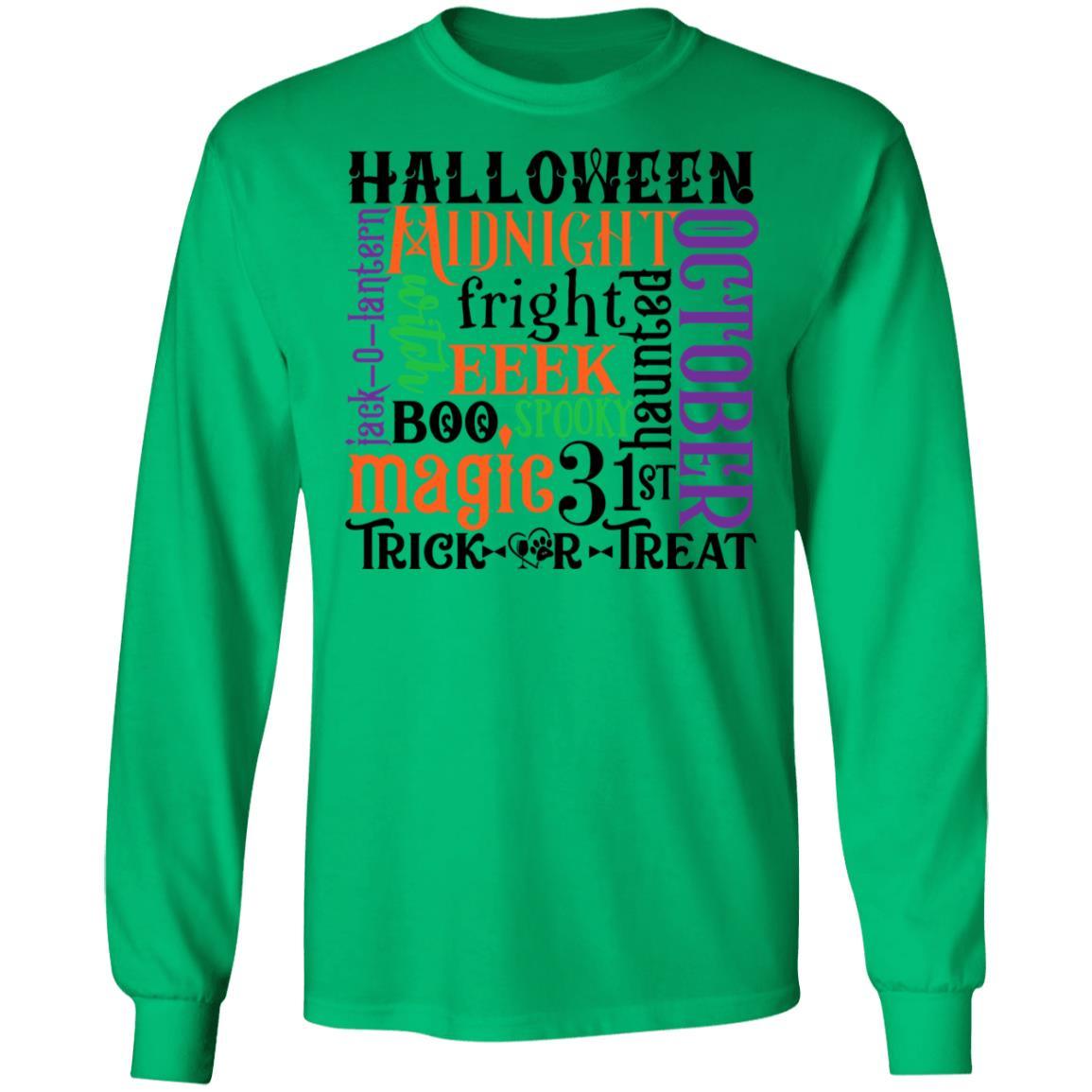T-Shirts Irish Green / S Winey Bitches Co "Halloween Word Jumble" LS Ultra Cotton T-Shirt WineyBitchesCo