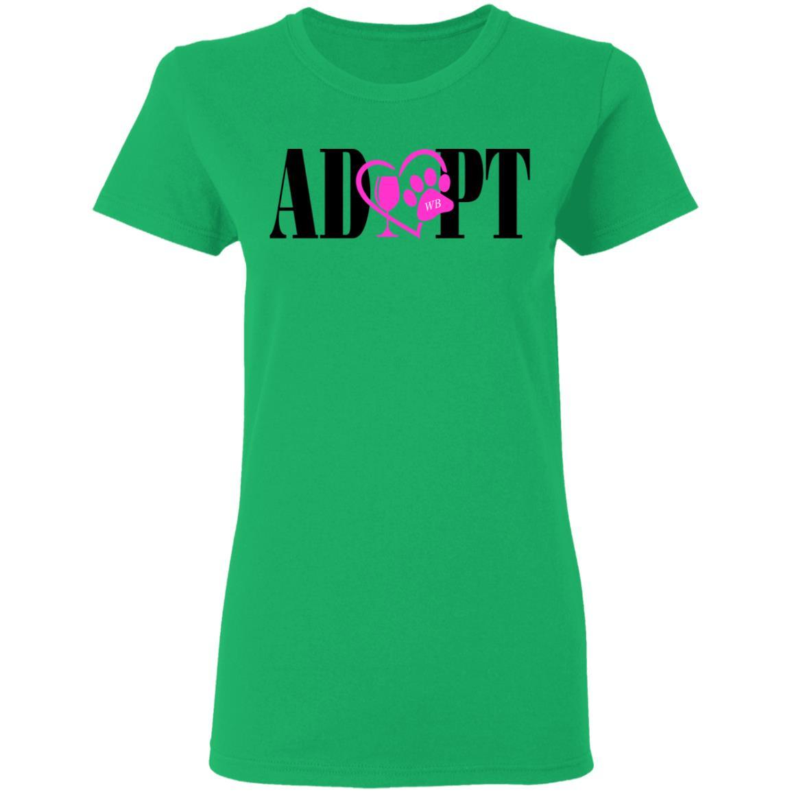 T-Shirts Irish Green / S WineyBitches.Co “Adopt” Ladies' 5.3 oz. T-Shirt-Pink Heart- Blk Lettering WineyBitchesCo