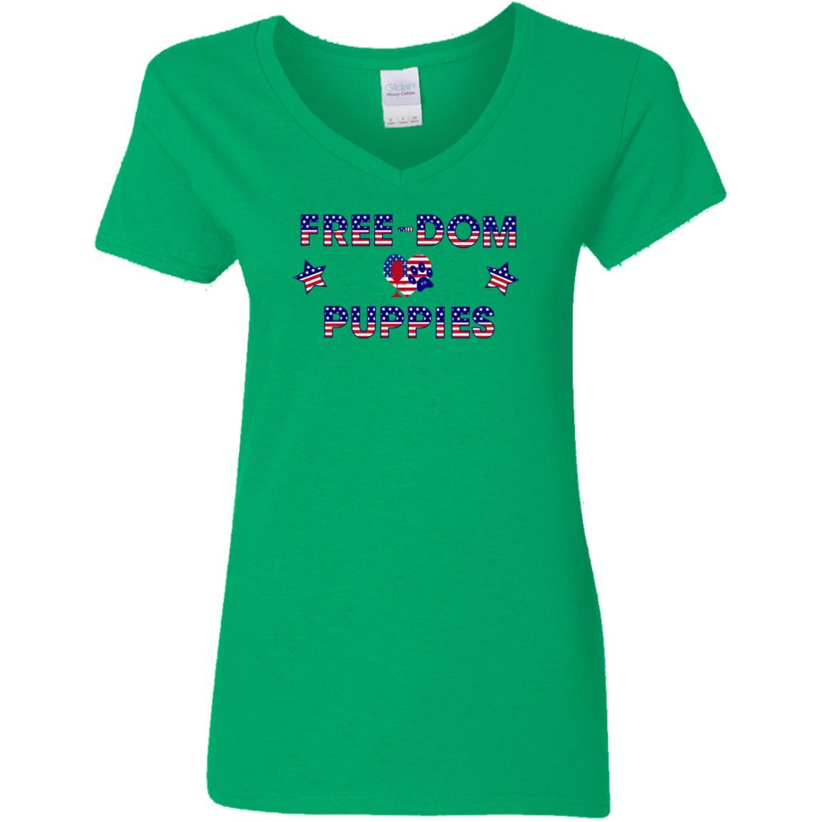 T-Shirts Irish Green / S WineyBitches.Co Free-Dom Puppies Ladies' 5.3 oz. V-Neck T-Shirt WineyBitchesCo