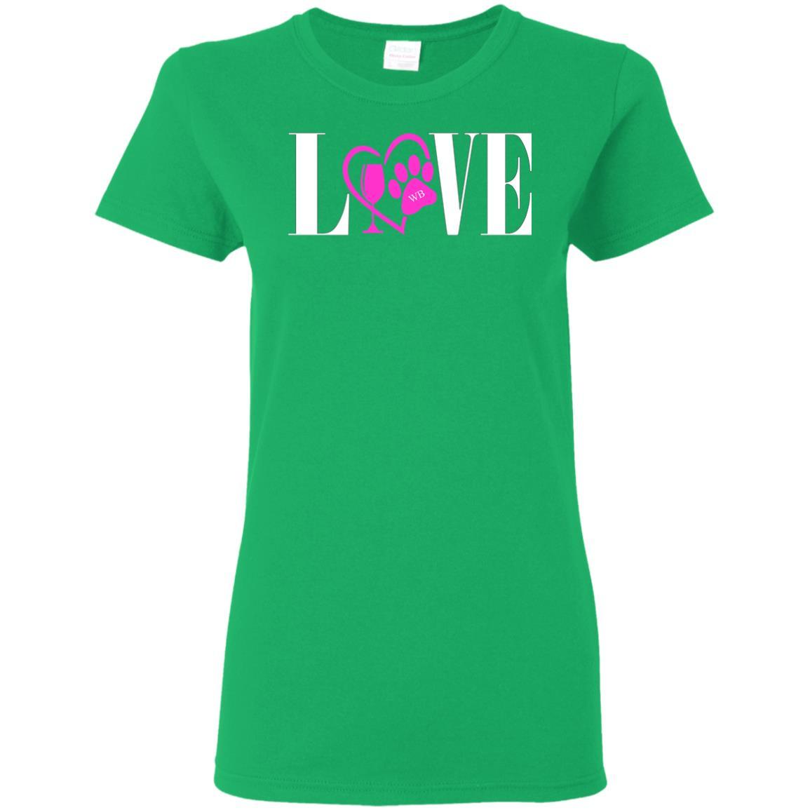 T-Shirts Irish Green / S WineyBitches.co "Love Paw" Collection -Wht Lettering Ladies' 5.3 oz. T-Shirt WineyBitchesCo