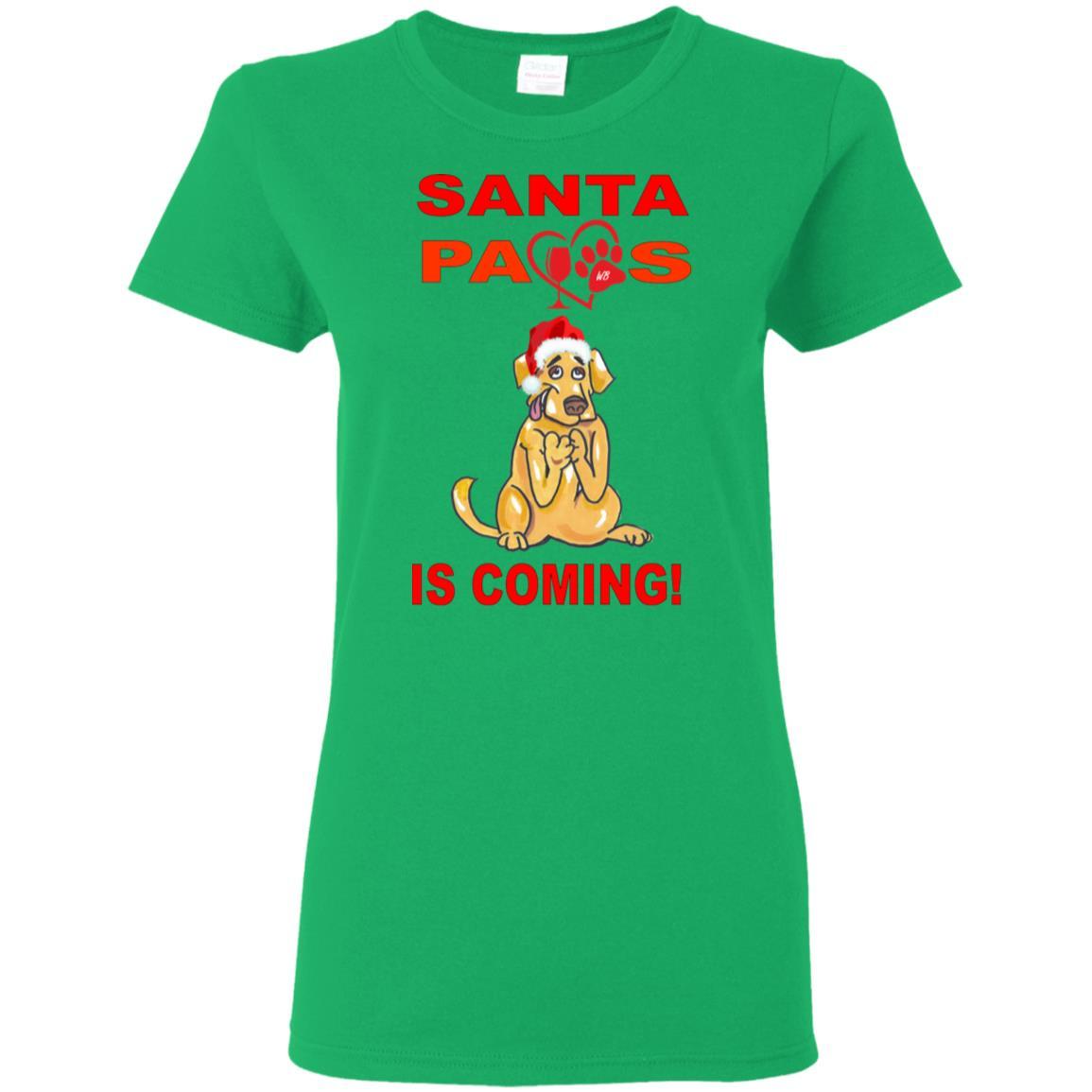 T-Shirts Irish Green / S WineyBitches.co "Santa Paws Is Coming" Ladies' 5.3 oz. T-Shirt WineyBitchesCo