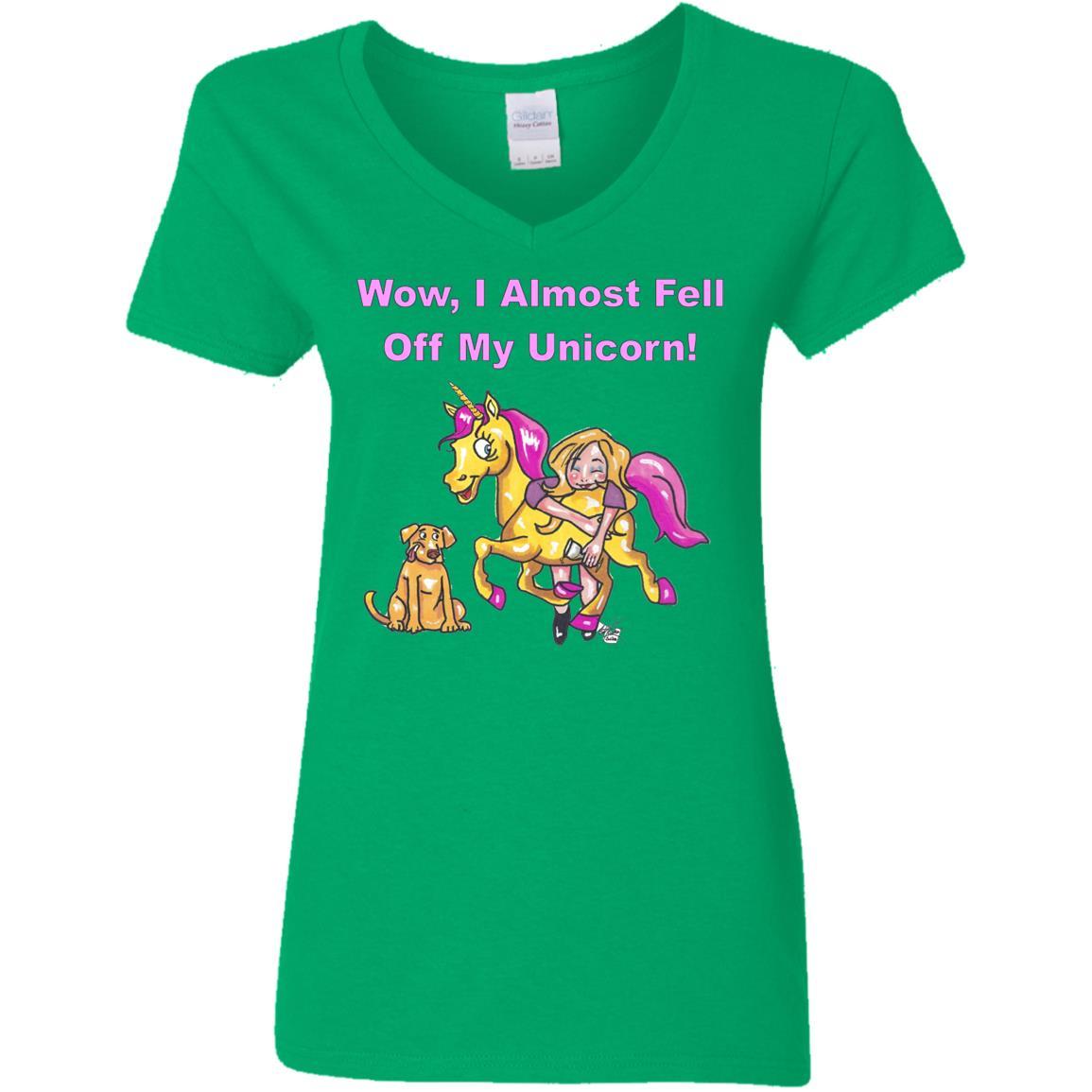 T-Shirts Irish Green / S WineyBitches.co "Wow I Almost Fell Off My Unicorn Ladies' V-Neck T-Shirt WineyBitchesCo