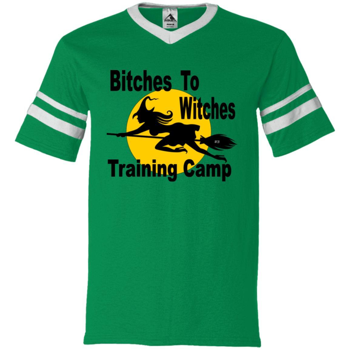 T-Shirts Kelly/White / S WineyBitches.Co "Bitches To Witches Training Camp" V-Neck Sleeve Stripe Jersey WineyBitchesCo