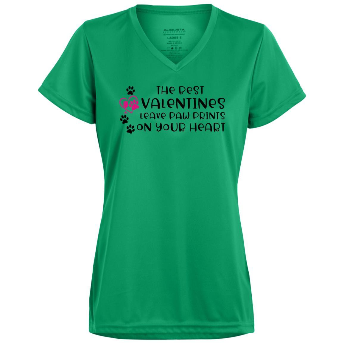 T-Shirts Kelly / X-Small Winey Bitches Co "The Best Valentines Leave Paw Prints On Your Heart" Ladies' Wicking T-Shirt WineyBitchesCo