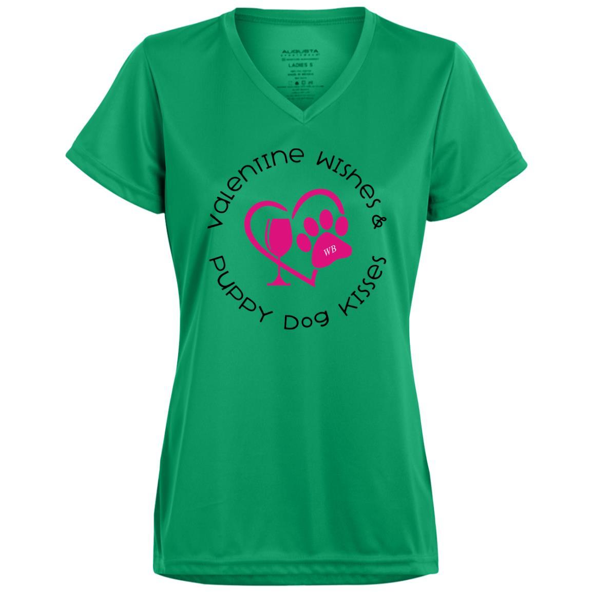 T-Shirts Kelly / X-Small Winey Bitches Co 'Valentine Wishes and Puppy Dog Kisses" (Heart) Ladies' Wicking T-Shirt WineyBitchesCo