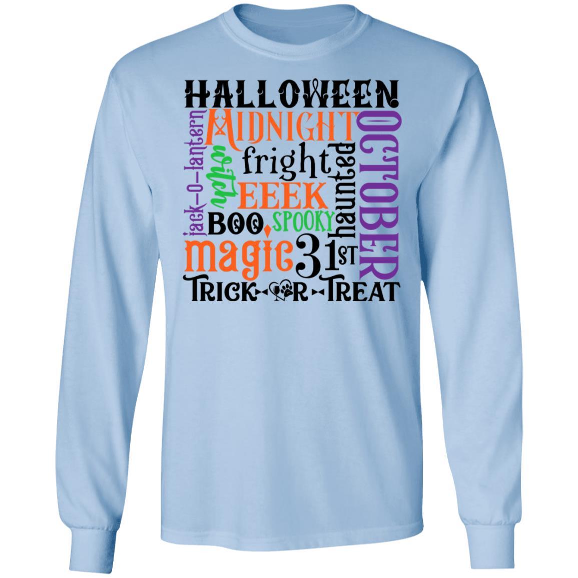 T-Shirts Light Blue / S Winey Bitches Co "Halloween Word Jumble" LS Ultra Cotton T-Shirt WineyBitchesCo