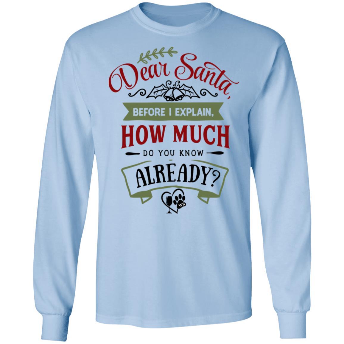T-Shirts Light Blue / S WineyBitches.Co 'Dear Santa, Before I Explain, How Much Do You Know Already?" LS Ultra Cotton T-Shirt WineyBitchesCo