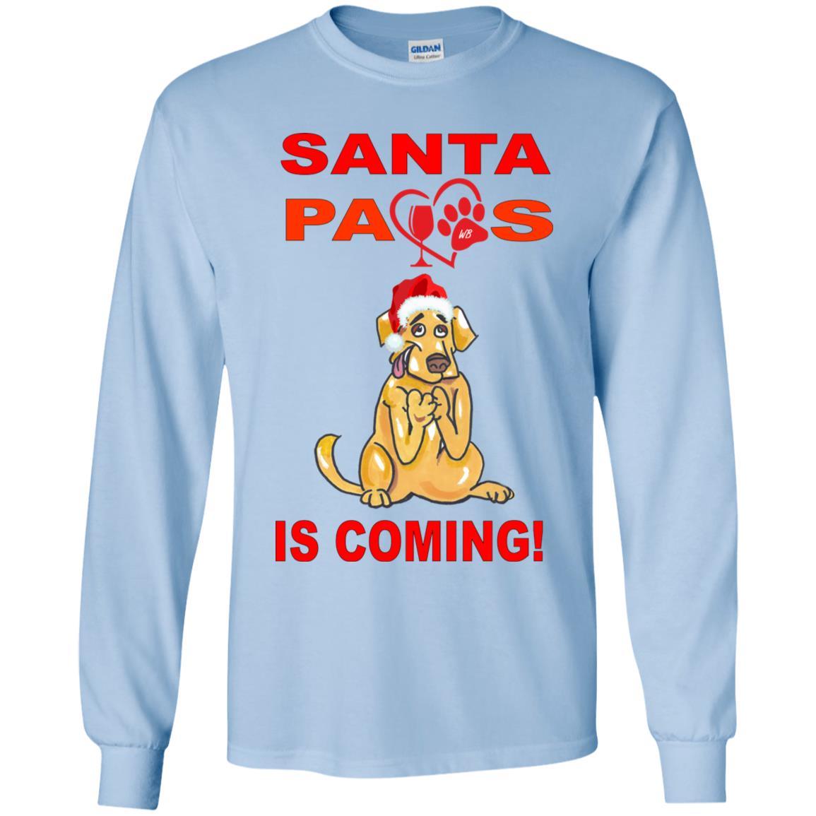 T-Shirts Light Blue / YS WineyBitches.co Santa Paws Is Coming Youth LS T-Shirt WineyBitchesCo