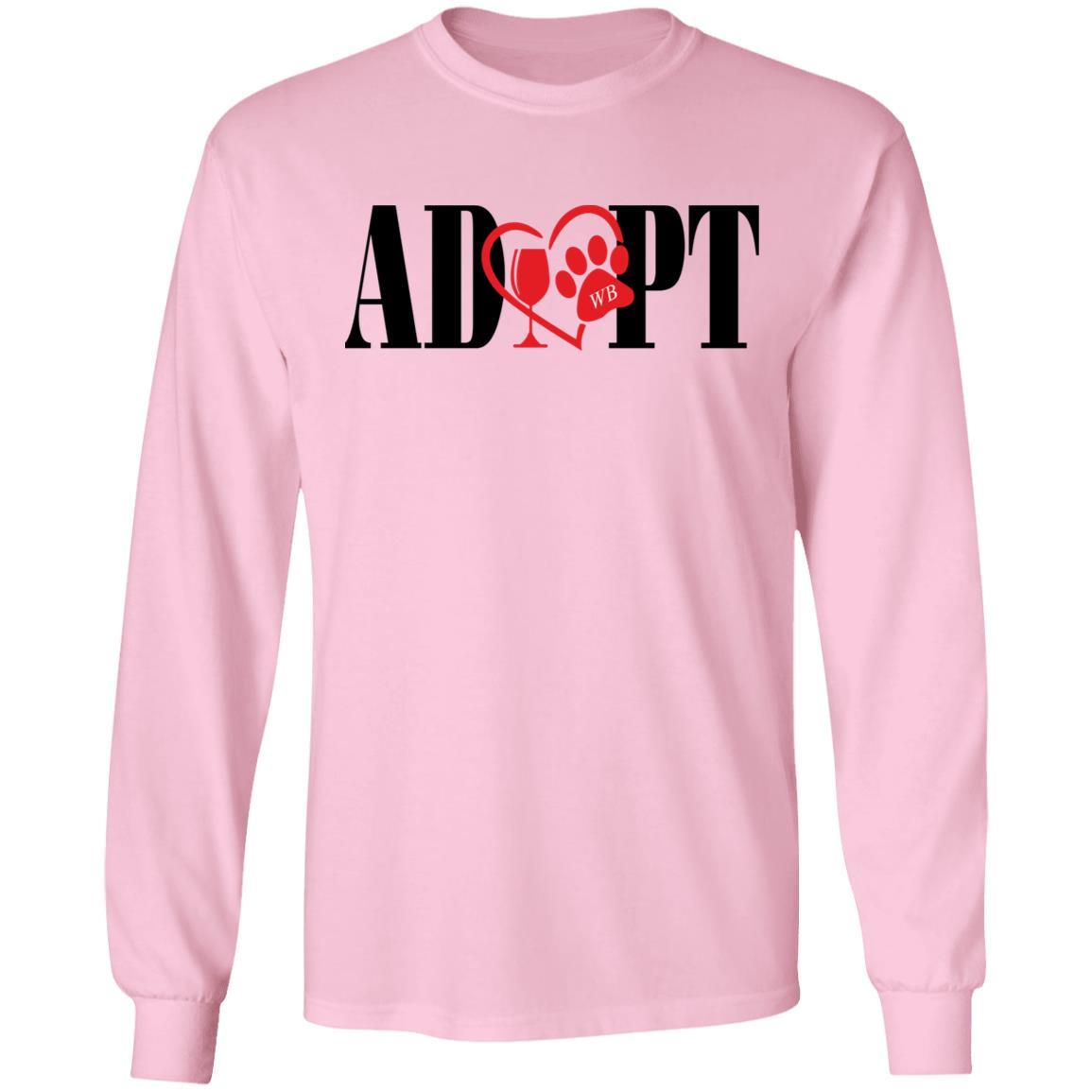 T-Shirts Light Pink / S WineyBitches.Co “Adopt” LS Ultra Cotton T-Shirt- Red Heart- Blk Lettering WineyBitchesCo
