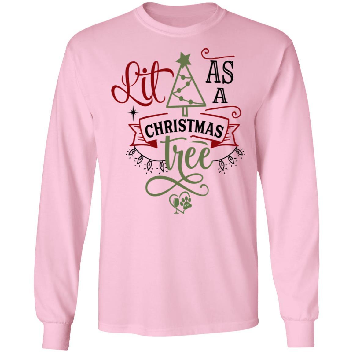T-Shirts Light Pink / S WineyBitches.Co "Lit As A Christmas Tree" LS Ultra Cotton T-Shirt WineyBitchesCo