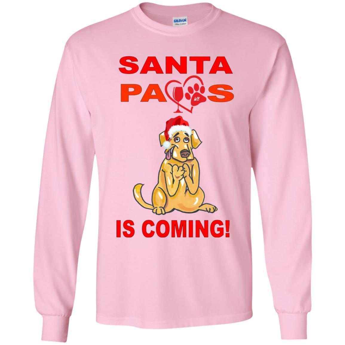 T-Shirts Light Pink / YS WineyBitches.co Santa Paws Is Coming Youth LS T-Shirt WineyBitchesCo