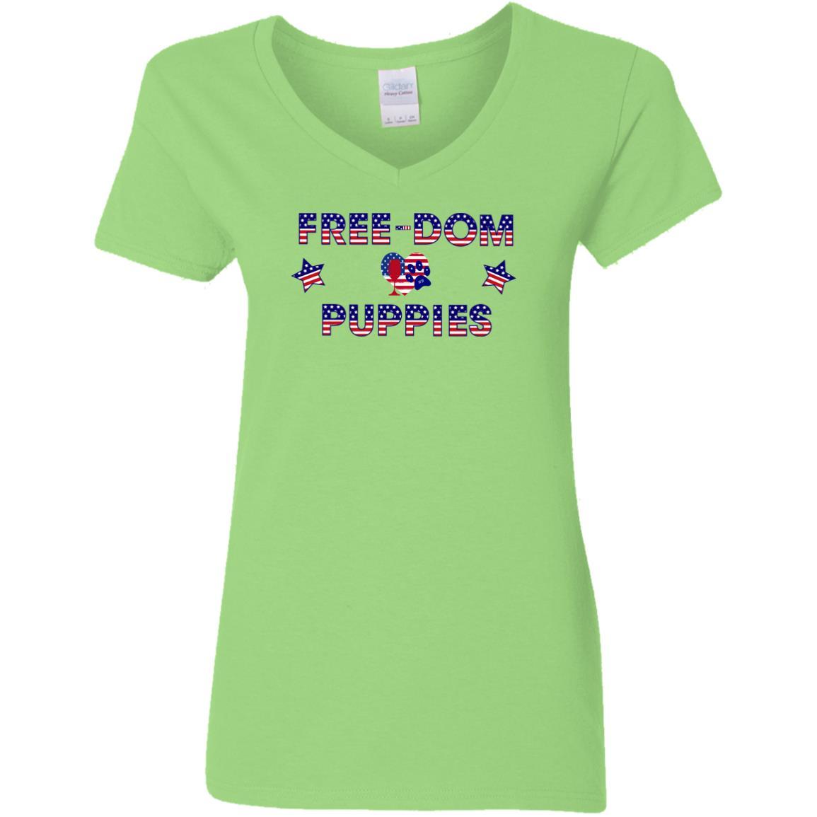 T-Shirts Lime / S WineyBitches.Co Free-Dom Puppies Ladies' 5.3 oz. V-Neck T-Shirt WineyBitchesCo