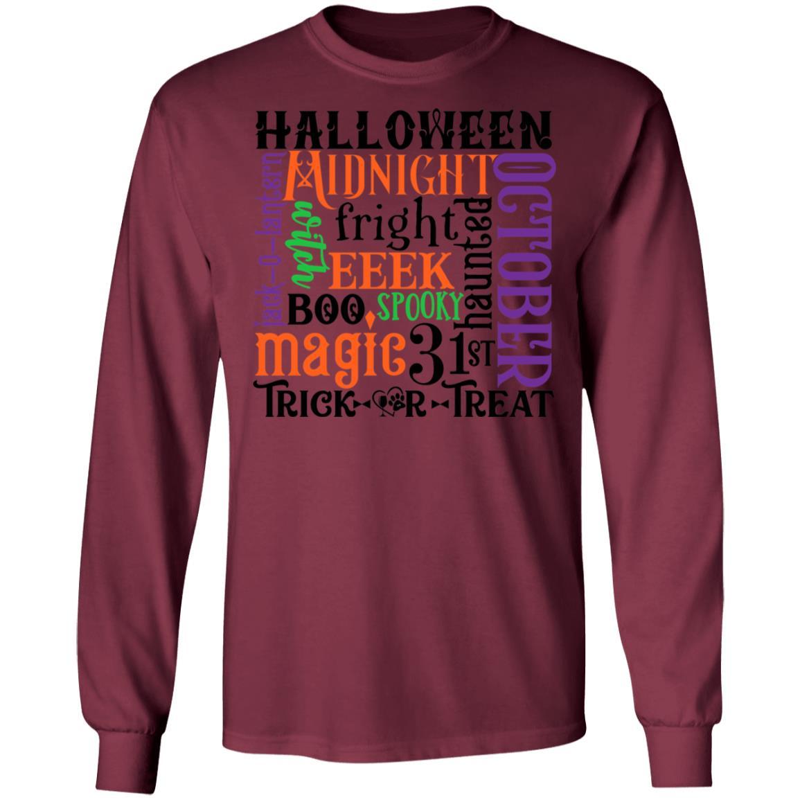 T-Shirts Maroon / S Winey Bitches Co "Halloween Word Jumble" LS Ultra Cotton T-Shirt WineyBitchesCo