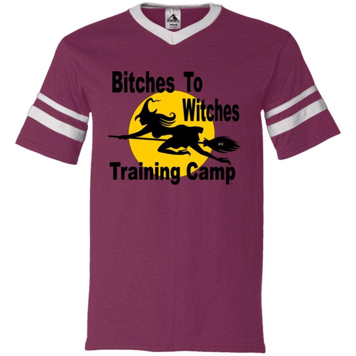 T-Shirts Maroon/White / S WineyBitches.Co "Bitches To Witches Training Camp" V-Neck Sleeve Stripe Jersey WineyBitchesCo