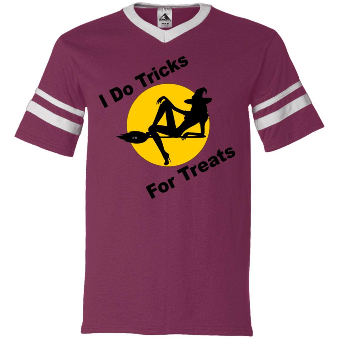 T-Shirts Maroon/White / S WineyBitches.Co "I Do Tricks For Treats" V-Neck Sleeve Stripe Jersey WineyBitchesCo