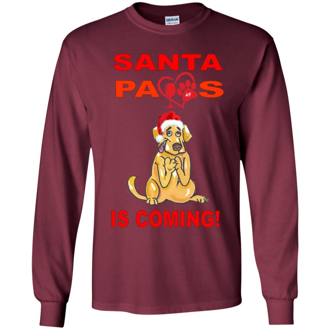 T-Shirts Maroon / YS WineyBitches.co Santa Paws Is Coming Youth LS T-Shirt WineyBitchesCo
