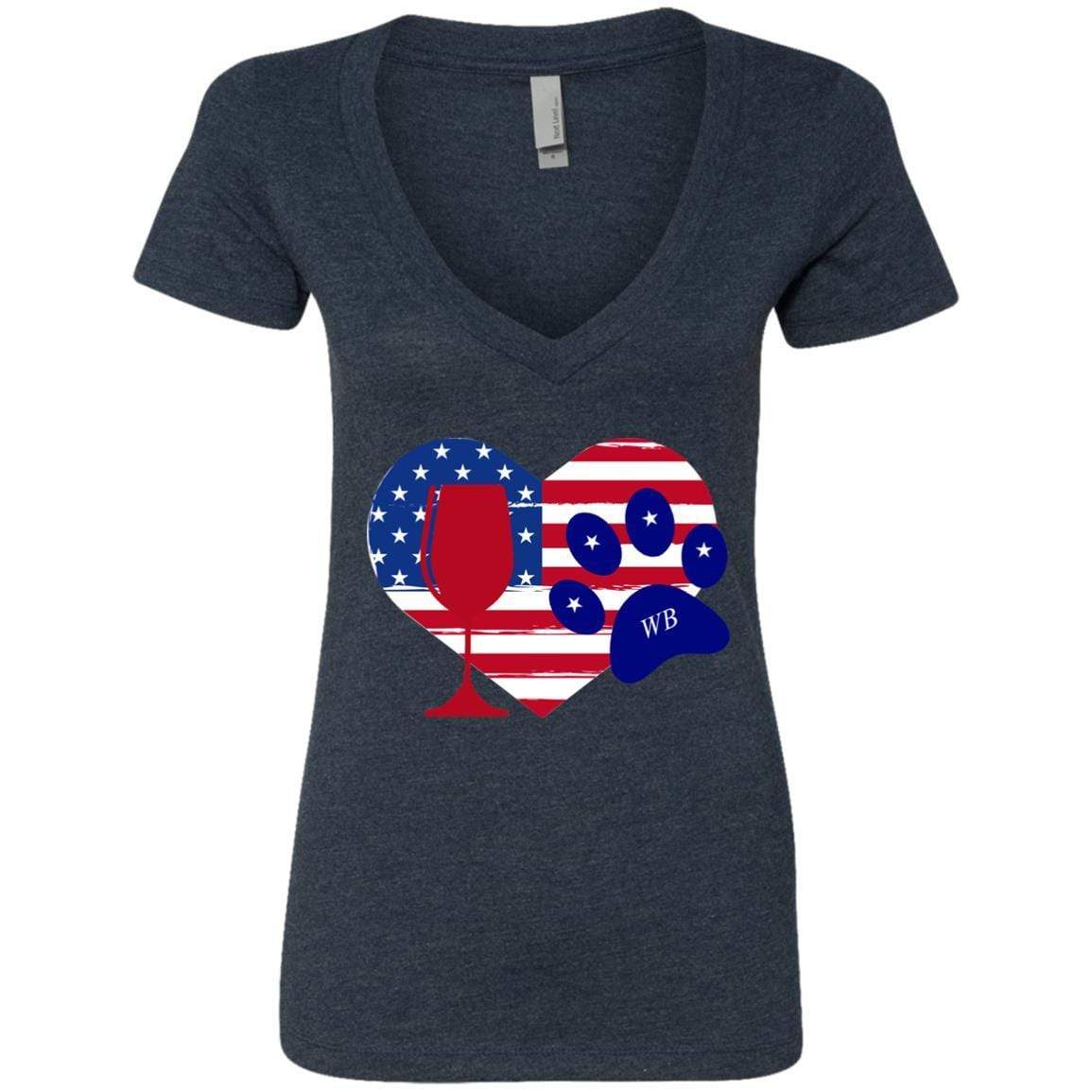 T-Shirts Midnight Navy / S Winey Bitches Co "Wine Paw Heart"Ladies' Deep V-Neck T-Shirt WineyBitchesCo