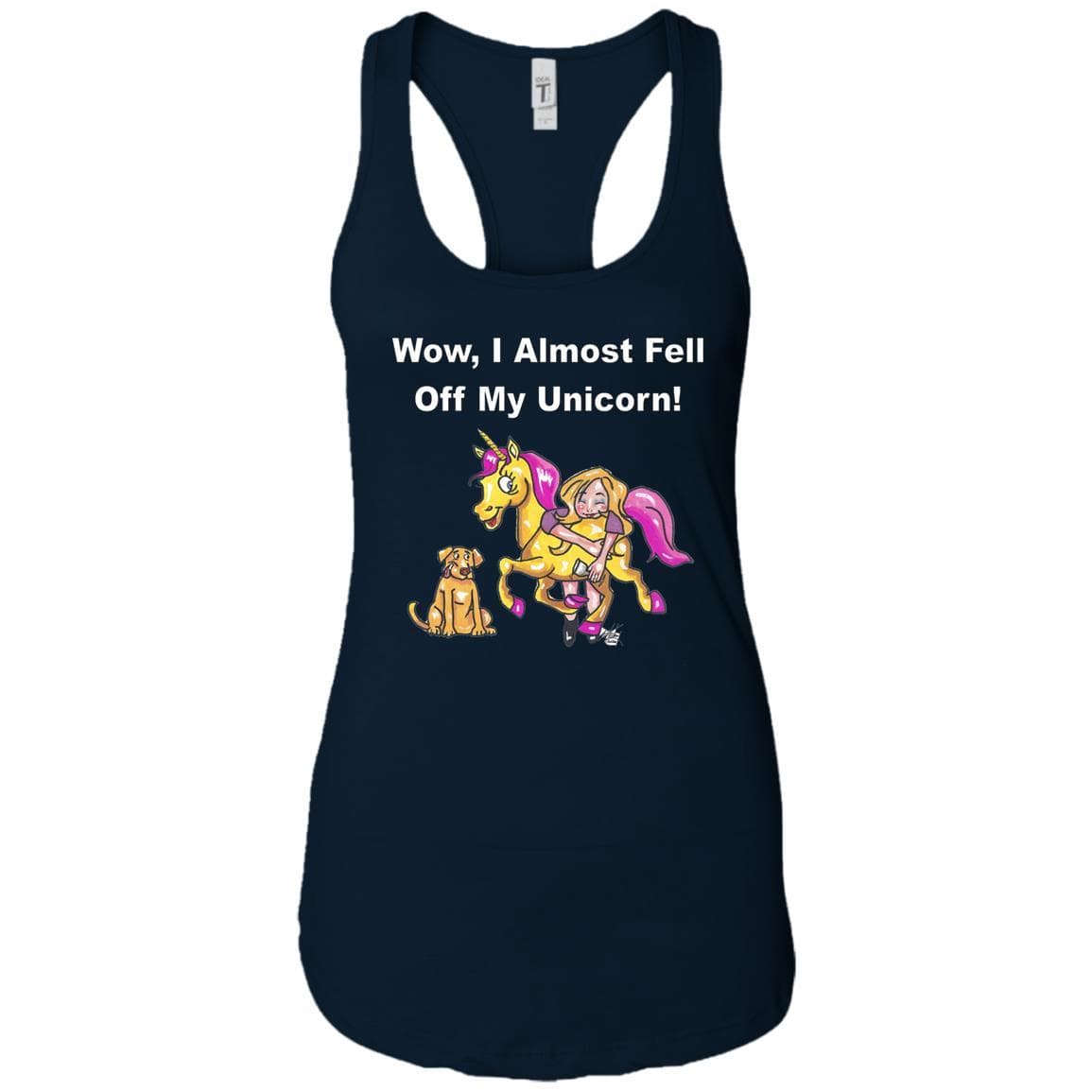T-Shirts Midnight Navy / X-Small WineyBitches.co "Wow, I Almost Fell Off My Unicorn" Ladies Ideal Racerback Tank-Wht Lettering WineyBitchesCo