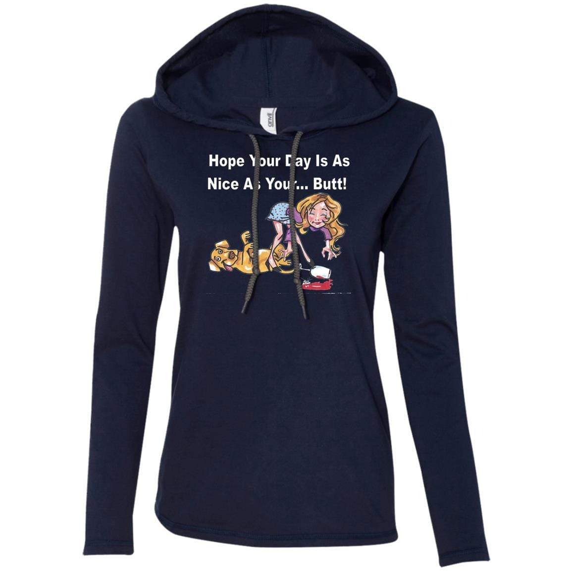 T-Shirts Navy/Dark Grey / S WineyBitches.co "Hope Your Day Is As Nice As Your...Butt" Wht Lettering Ladies' LS T-Shirt Hoodie WineyBitchesCo