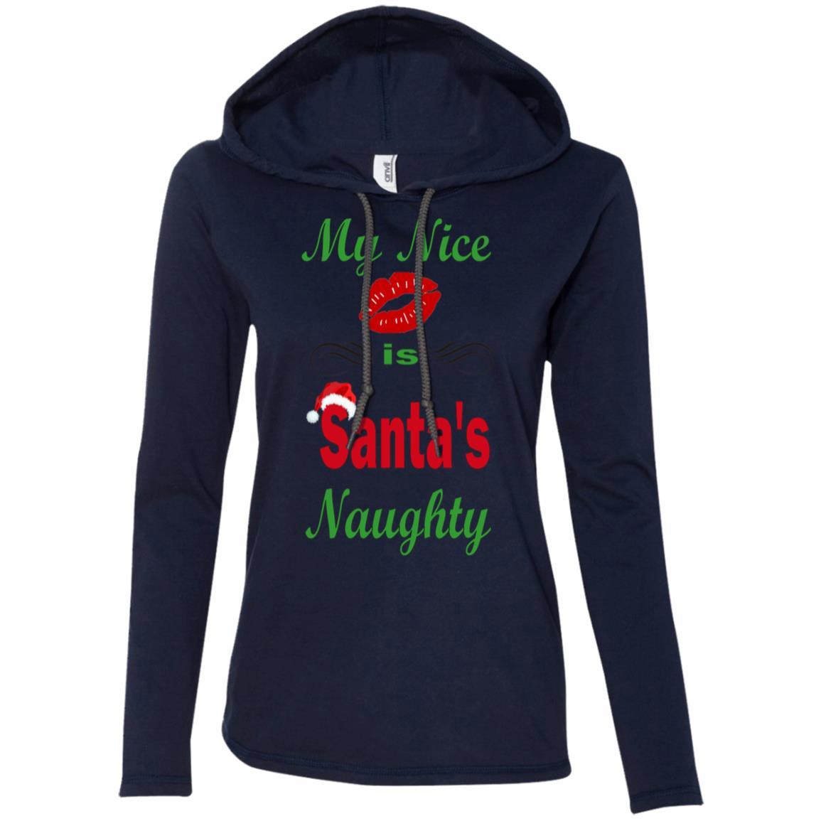 T-Shirts Navy/Dark Grey / S WineyBitches.co My Nice Is Santa's Naughty Ladies' LS T-Shirt Hoodie WineyBitchesCo