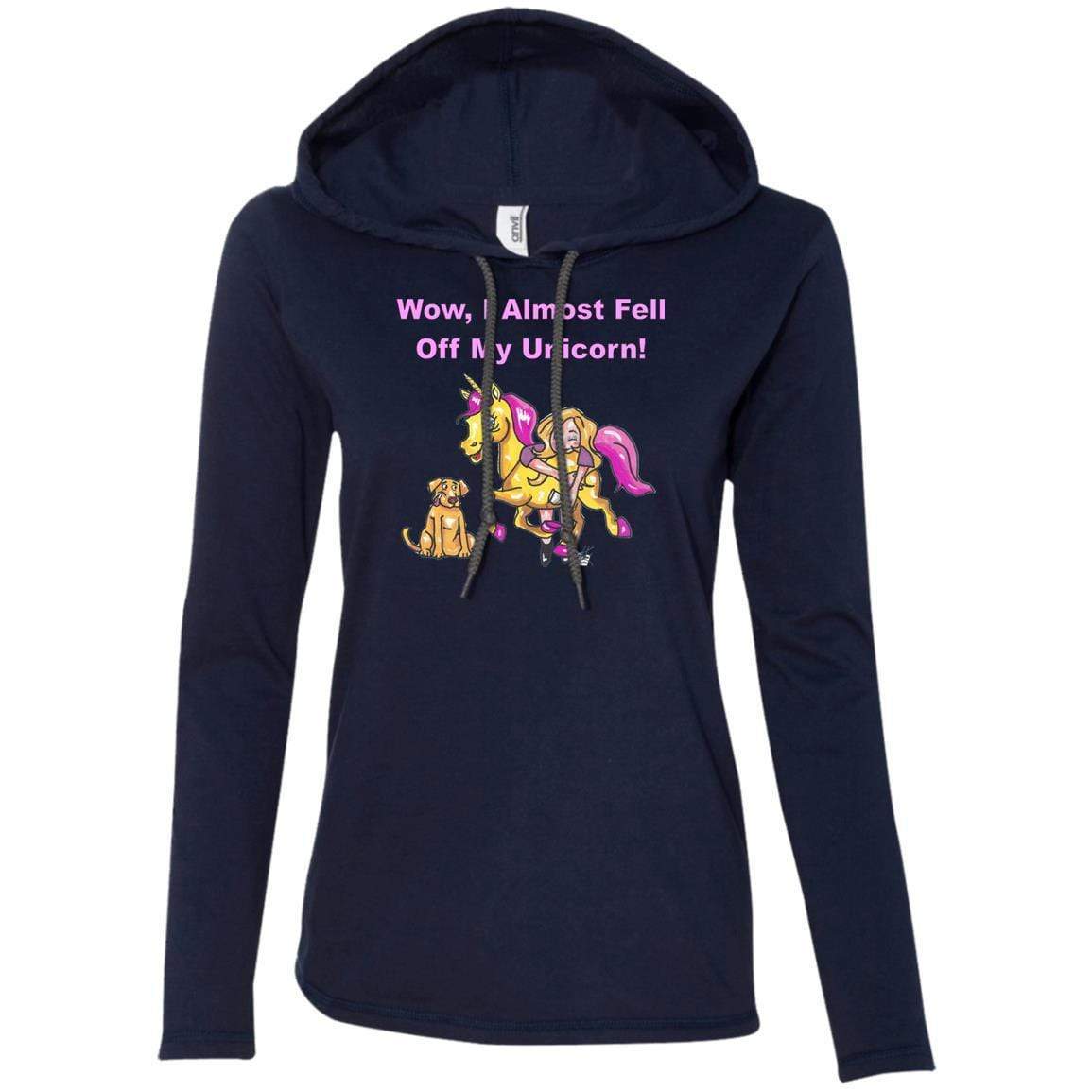 T-Shirts Navy/Dark Grey / S WineyBitches.co "Wow I Almost Fell Off My Unicorn Ladies' LS T-Shirt Hoodie WineyBitchesCo