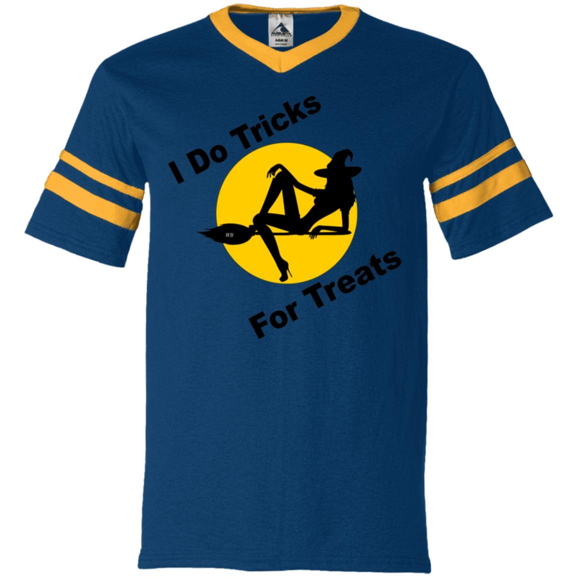 T-Shirts Navy/Gold / S WineyBitches.Co "I Do Tricks For Treats" V-Neck Sleeve Stripe Jersey WineyBitchesCo
