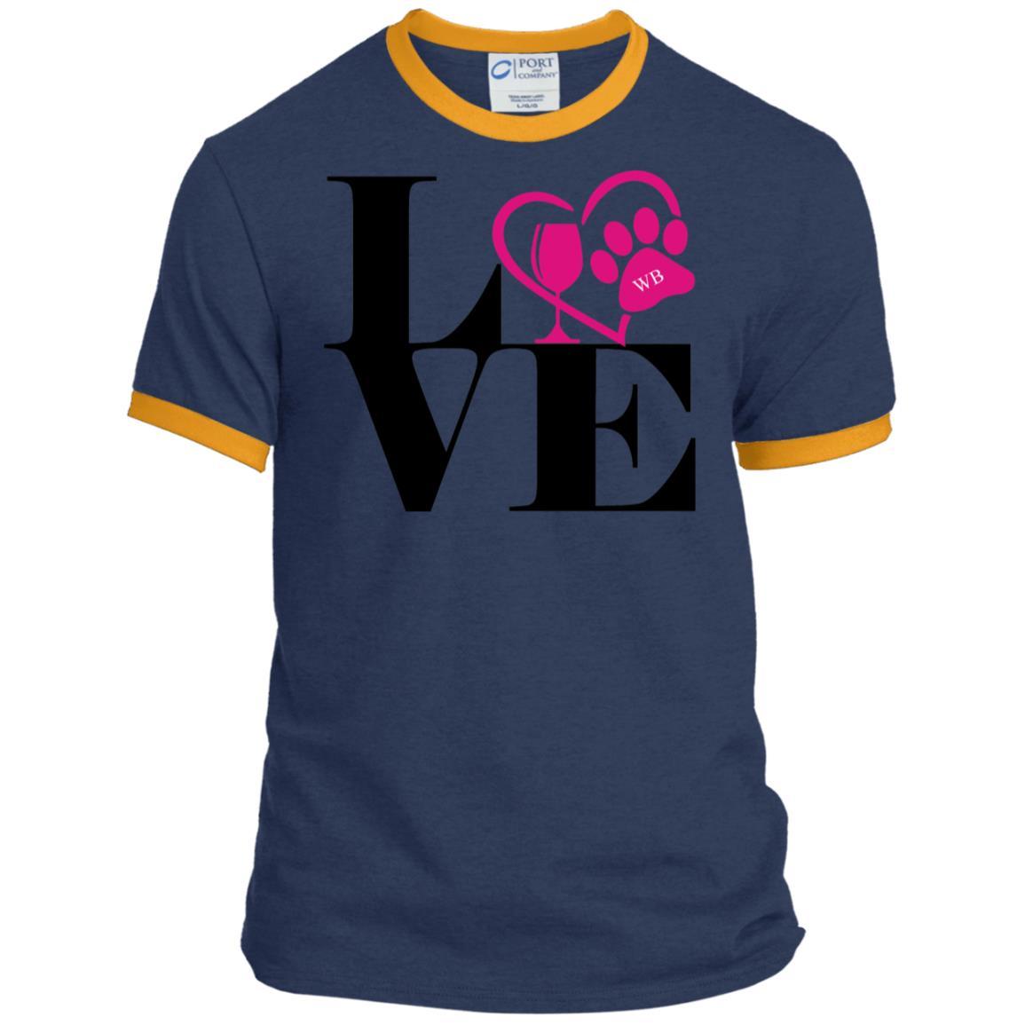 T-Shirts Navy/Gold / S WineyBitches.Co "Love Paw 2" Port & Co. Ringer Tee WineyBitchesCo