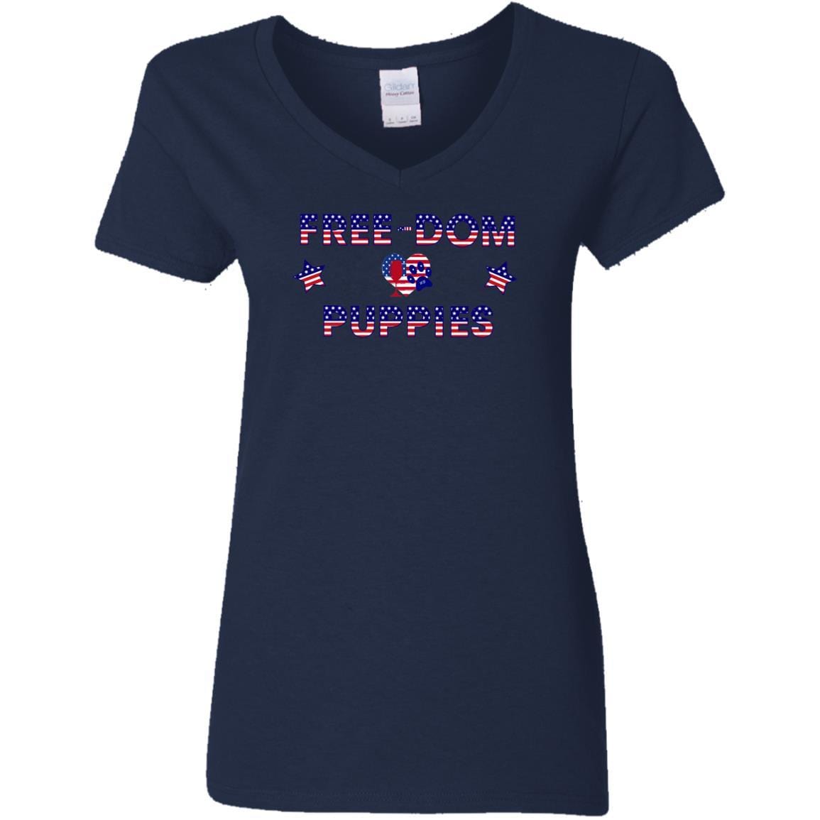 T-Shirts Navy / S WineyBitches.Co Free-Dom Puppies Ladies' 5.3 oz. V-Neck T-Shirt WineyBitchesCo
